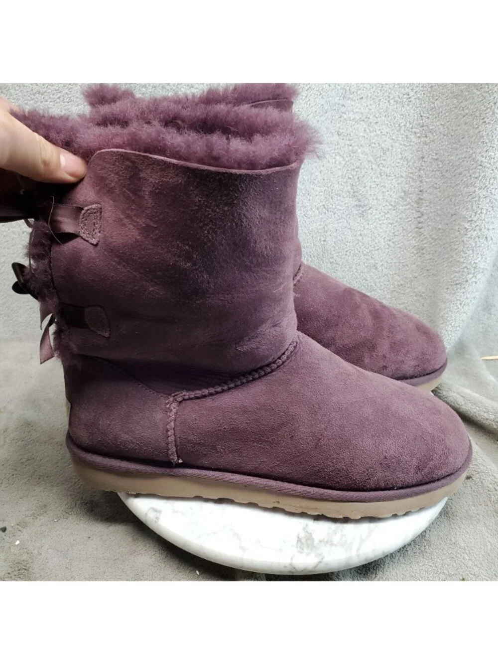 Ugg Shoes Womens Size 11 Bailey Bow II Purple Suede Boots *Read* - Picture 5 of 11